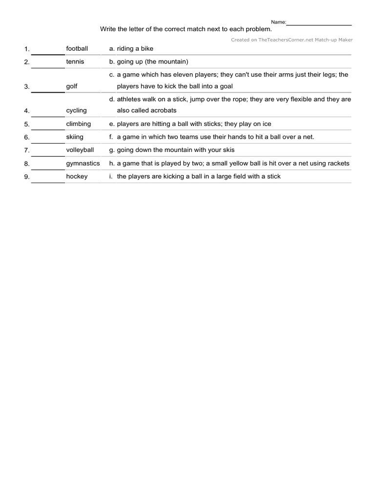 Write The Letter of The Correct Match Next To Each Problem. | PDF