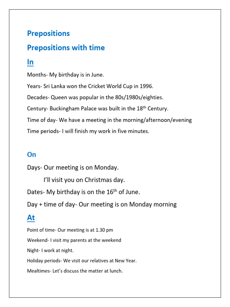 Prepositions 1 Time | PDF