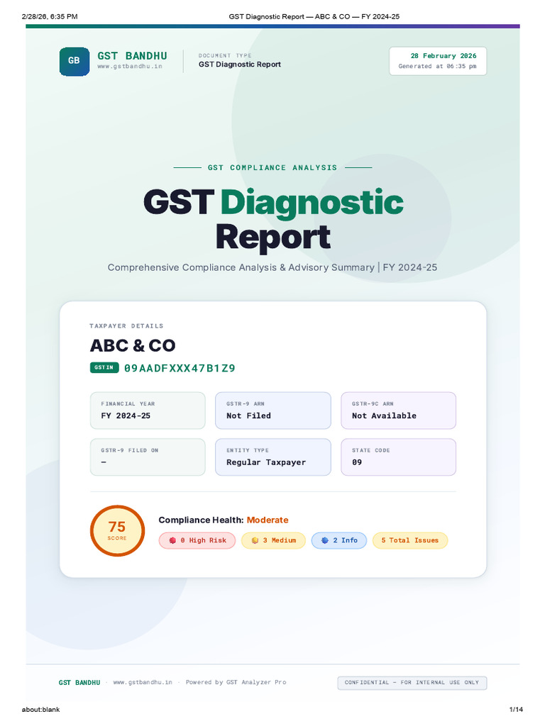 Sample English GST Diagnostic Report | PDF | Taxes | Invoice