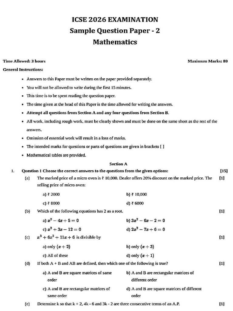 Sample Paper 2-1 | PDF