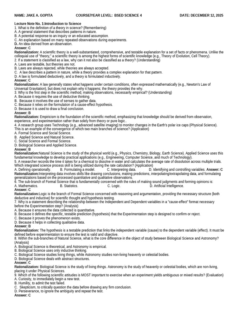 Self Made Questionnaire Per Lecture Note | PDF | Mitosis | Stoichiometry