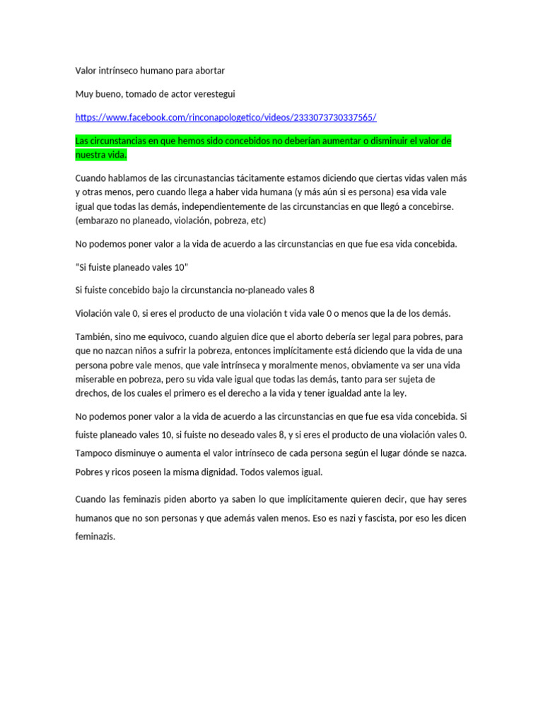 Valor Intrínseco Humano para Abortar | PDF