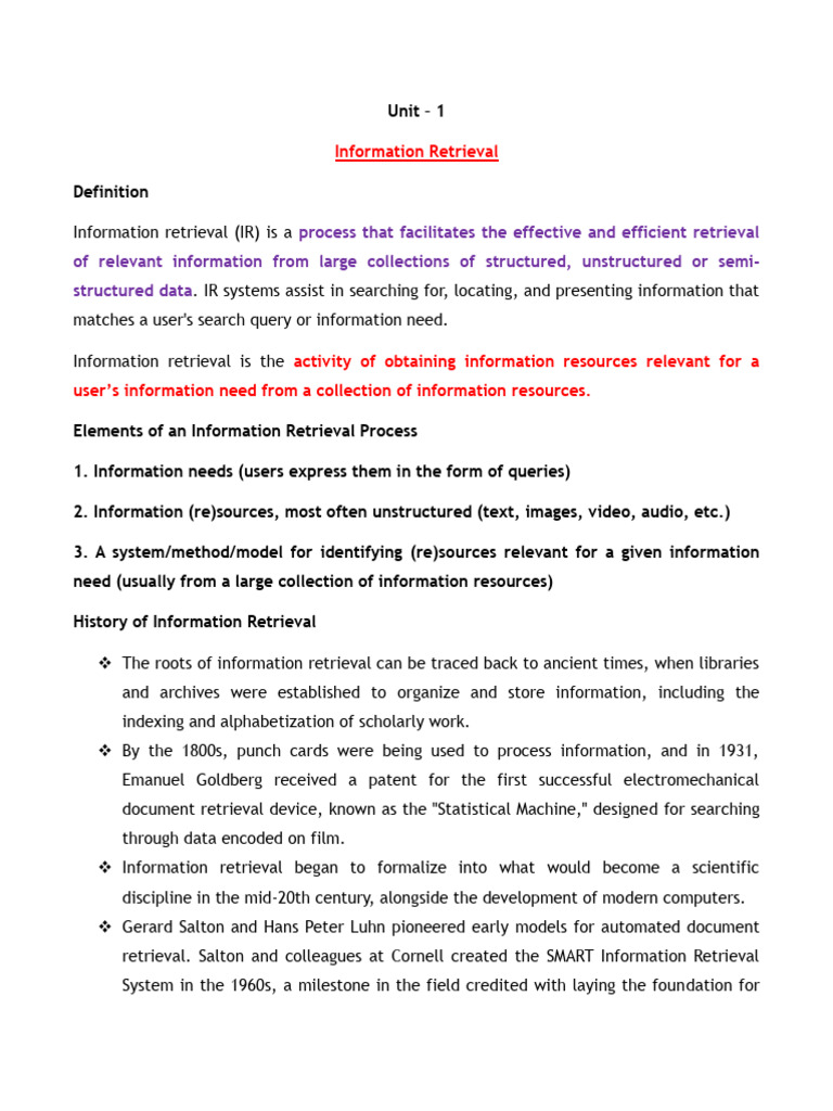 Unit 1 - IR | PDF | Information Retrieval | Part Of Speech
