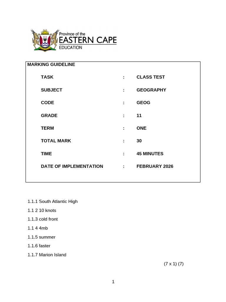 Grade 11 Topic Test 4 Marking Guideline | PDF