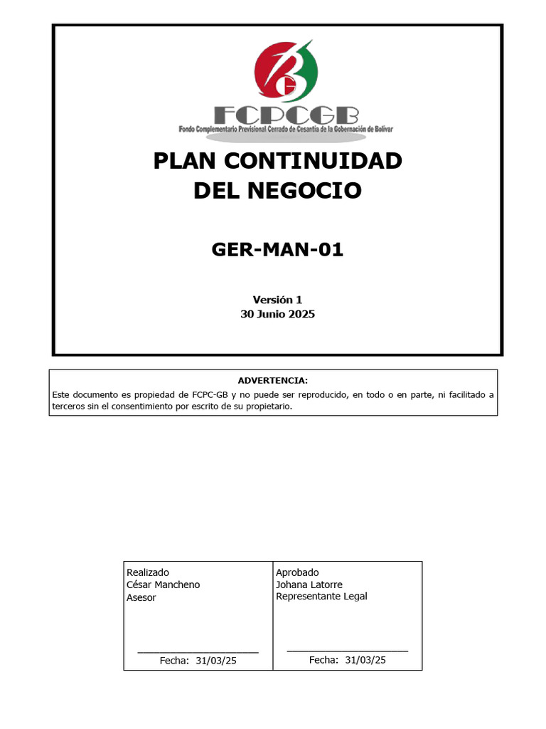 2025-06-30 Plan de Recuperación de Desastre y Continuidad Del Negocio ...