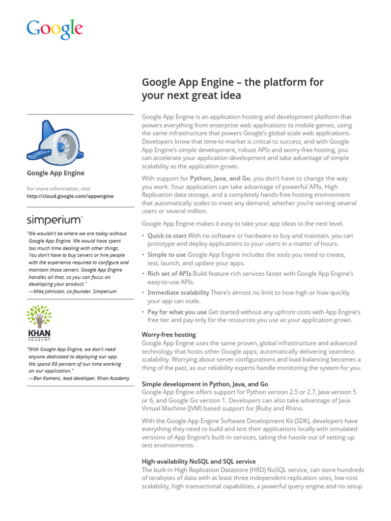 Google App Engine The Platform For Your Next Great Idea | PDF | Mobile ...