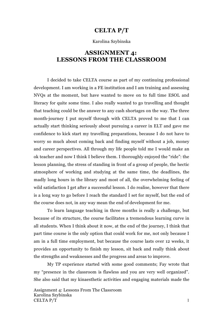 CELTA Assignment 4 Reflection | PDF