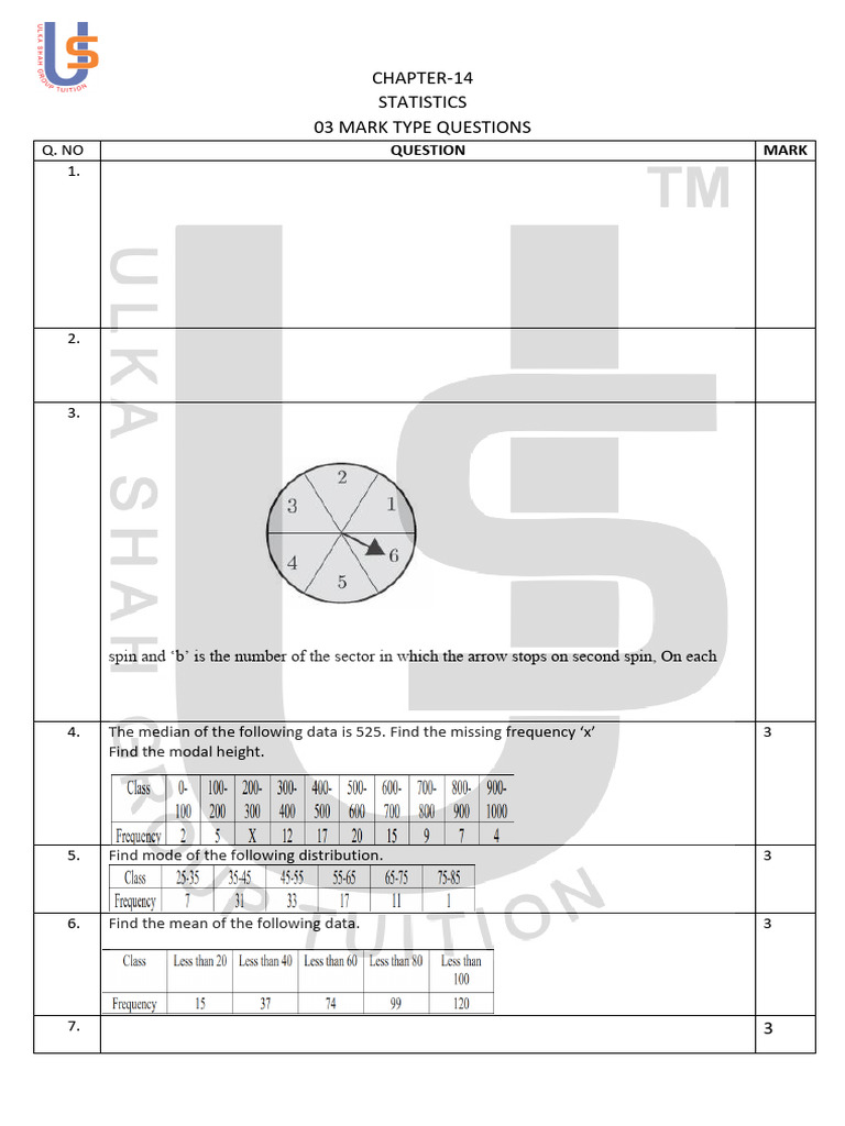 3 Mark Type (Statistics) Question | PDF | Statistical Analysis ...