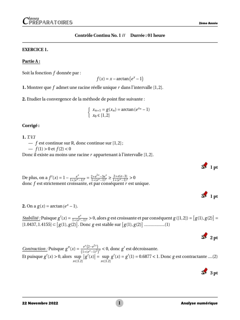 Corrig CC1 2022 | PDF | Analyse mathématique | Fonctionnalités et ...