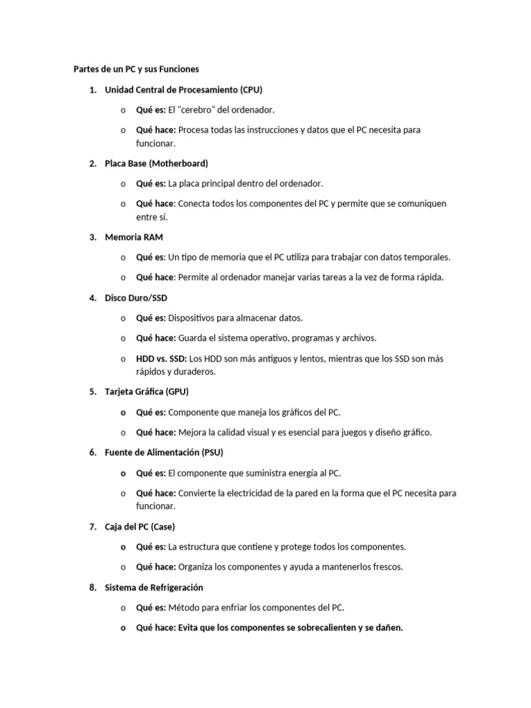 Partes de Un PC y Sus Funciones | PDF | Hardware de la computadora ...