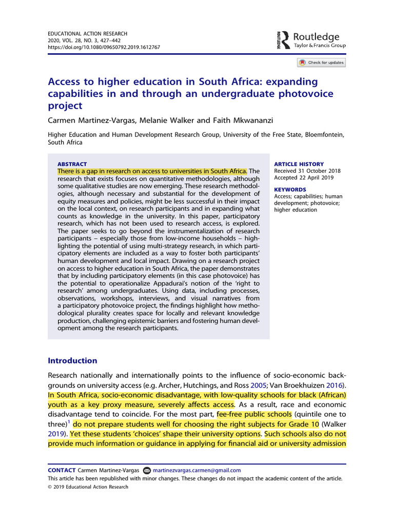 Access To Higher Education in South Africa | PDF | Knowledge | Epistemology