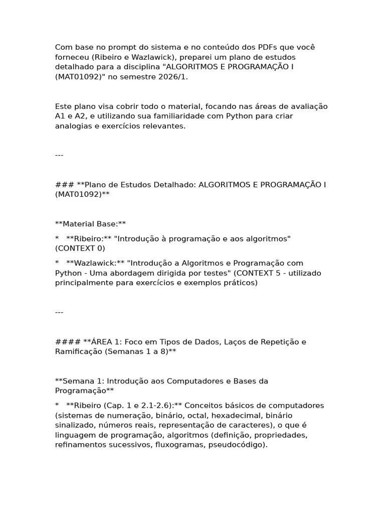 Algoritmos e Programação I - Plano de Estudos | PDF | Python (linguagem ...