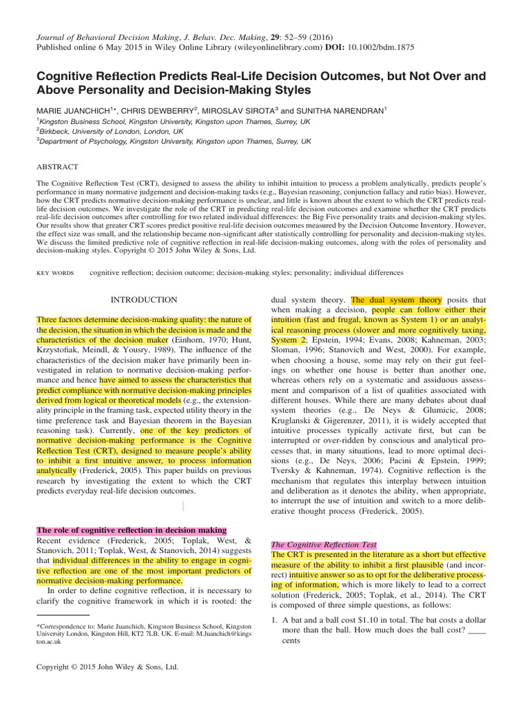 Juan Chich 2015 | PDF | Decision Making | Cognition