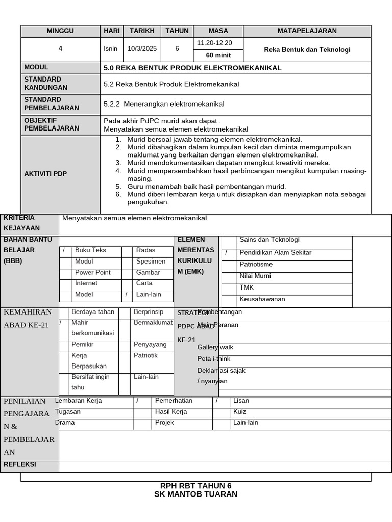 RPH RBT Tahun 6.doc Week 4 | PDF