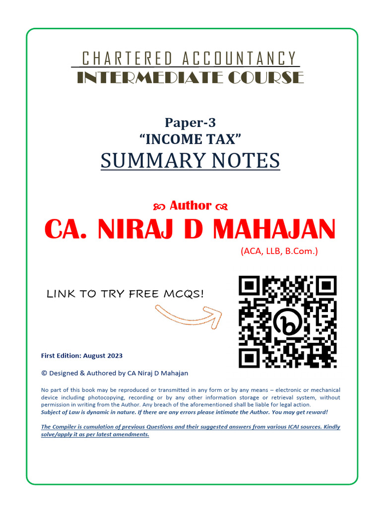 CA Cs Cma Inter Income Tax Summary Notes | PDF | Salary | Expense