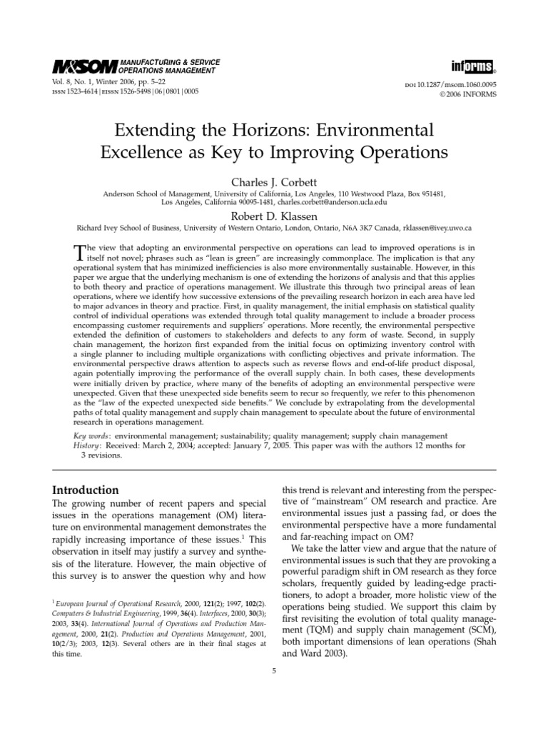 Extending The Horizons - Environmental Excellence As Key To Improving ...