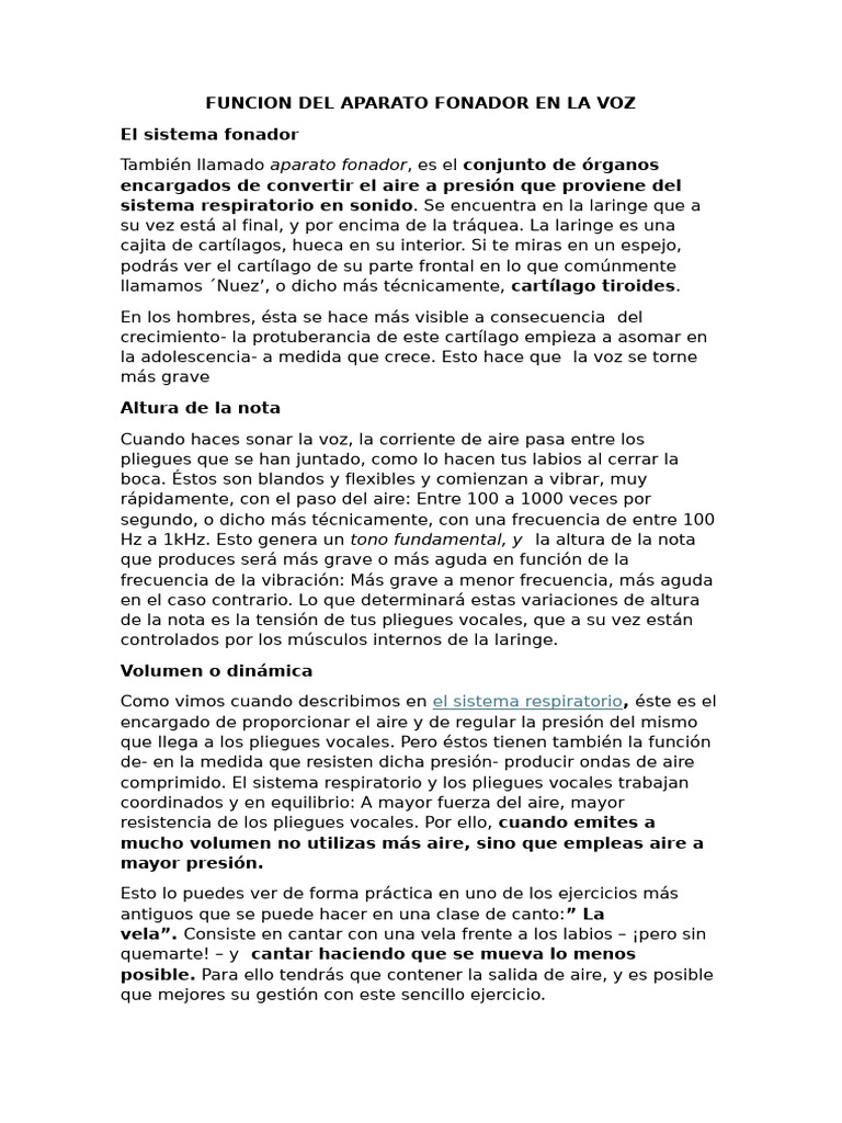 Funcion Del Aparato Fonador en La Voz | PDF