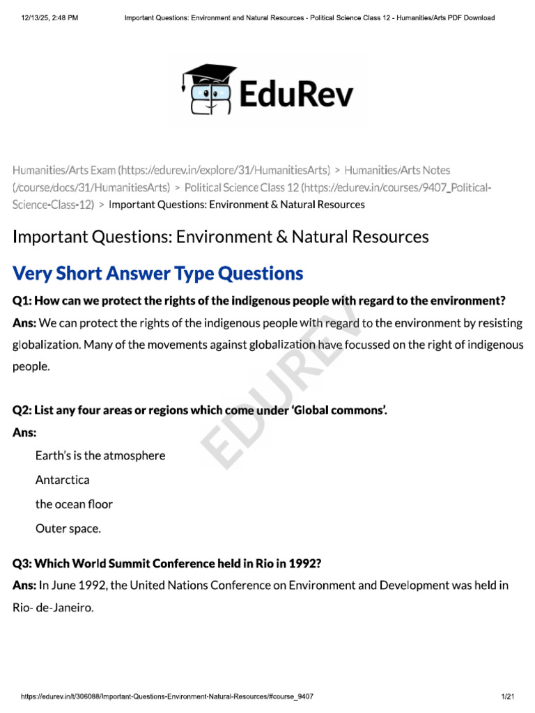 Environment Imp Qstns | PDF