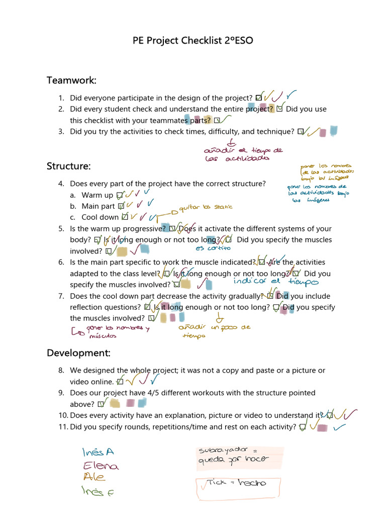 PE Project Checklist 2ºESO | PDF