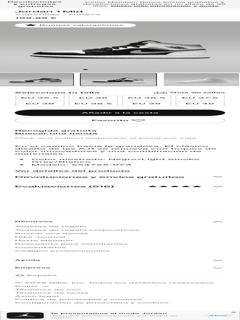 Jordan 1 Mid Zapatillas - Niñoa. Nike ES | PDF