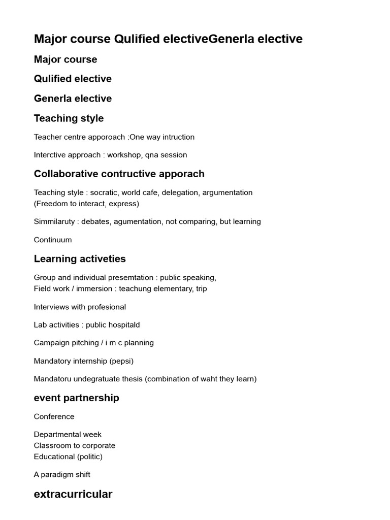 Major Course Qulified ElectiveGenerla Elective | PDF