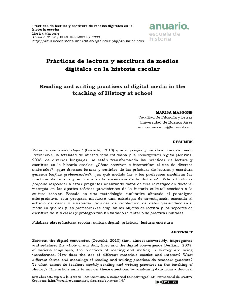 Practicas de Lectura Y Escritura de Medios Digitales en La Historia ...