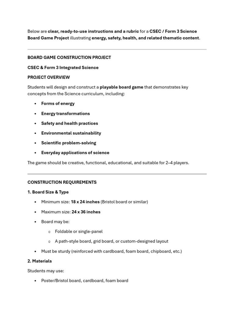 Board Game Science Project | PDF