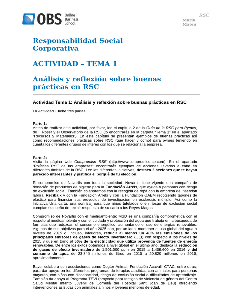 Actividad Tema 1 - RSC | PDF | Responsabilidad social corporativa ...