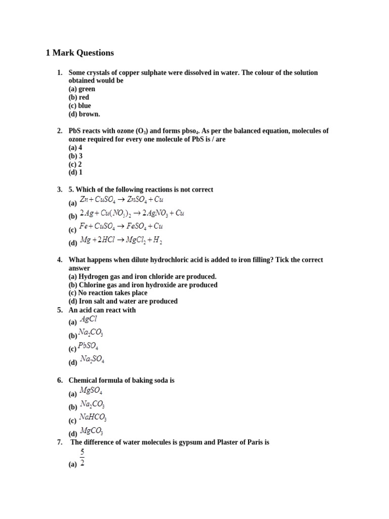 Chemistry Questions | PDF | Ethanol | Chemical Reactions