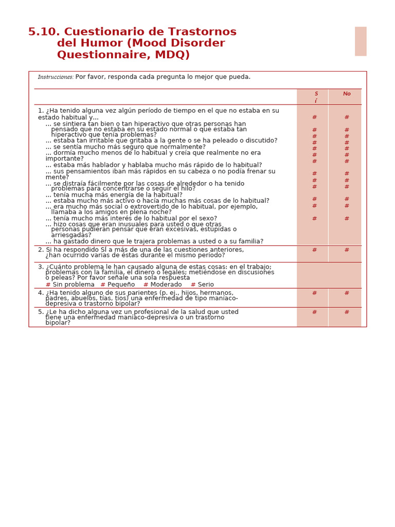 5.10. Cuestionario de Trastornos Del Humor (Mood Disorder Questionnaire ...