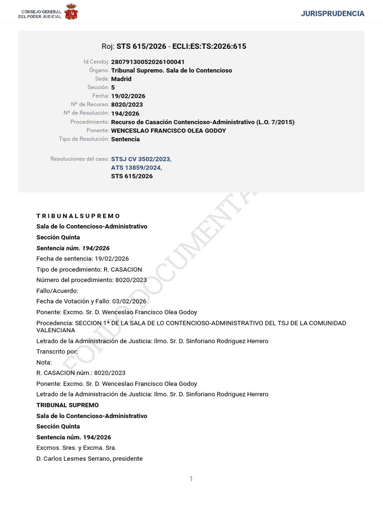 STS 615 2026 | PDF | Caso de ley | Sentencia (ley)