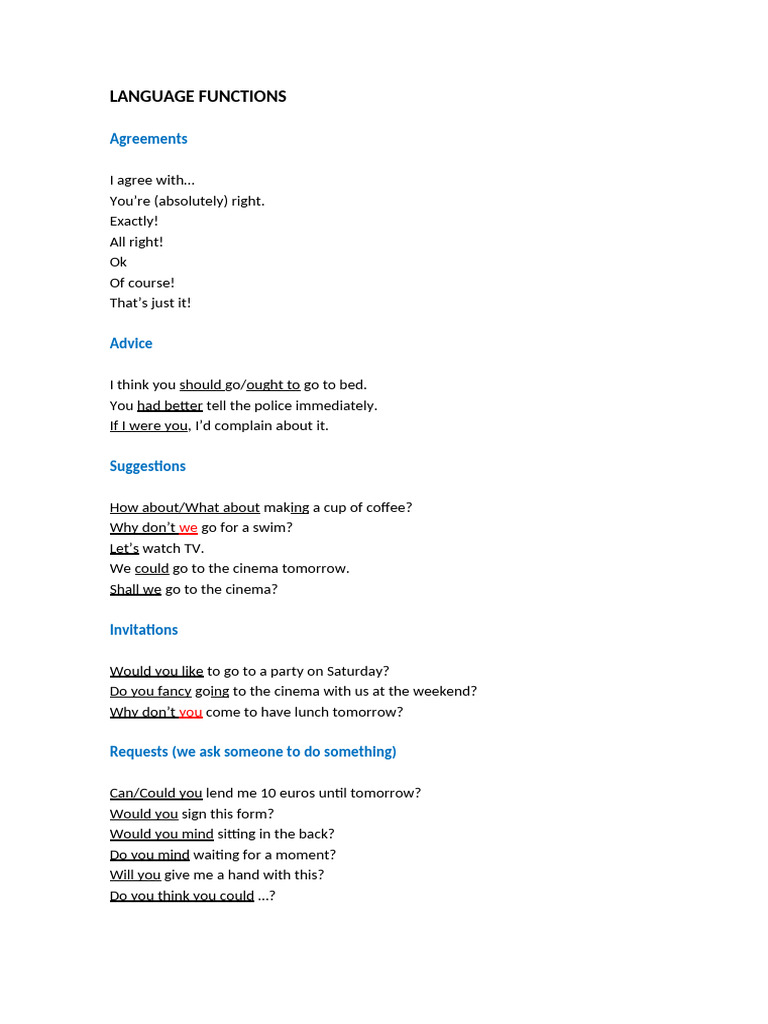 Language Functions | PDF