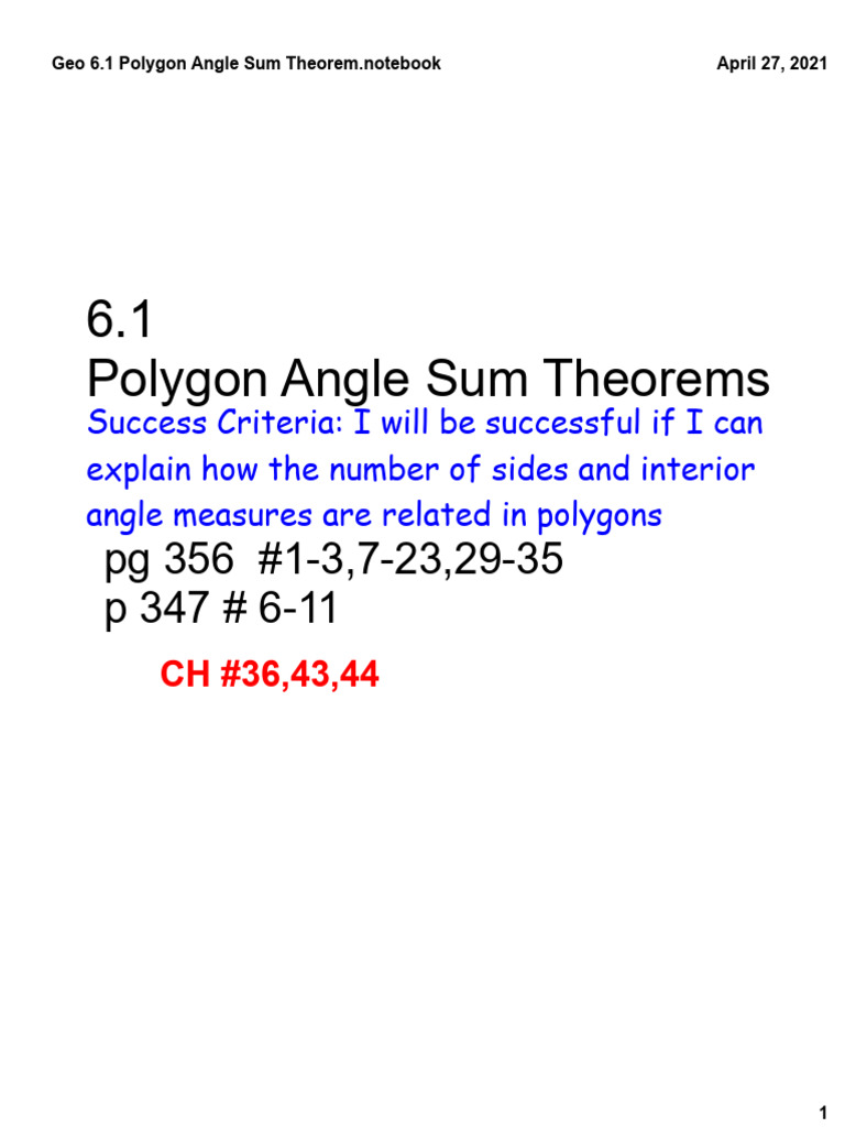 Lesson 6.1 Polygon Angle Sum Theorem-1 | PDF | Angle | Polygon