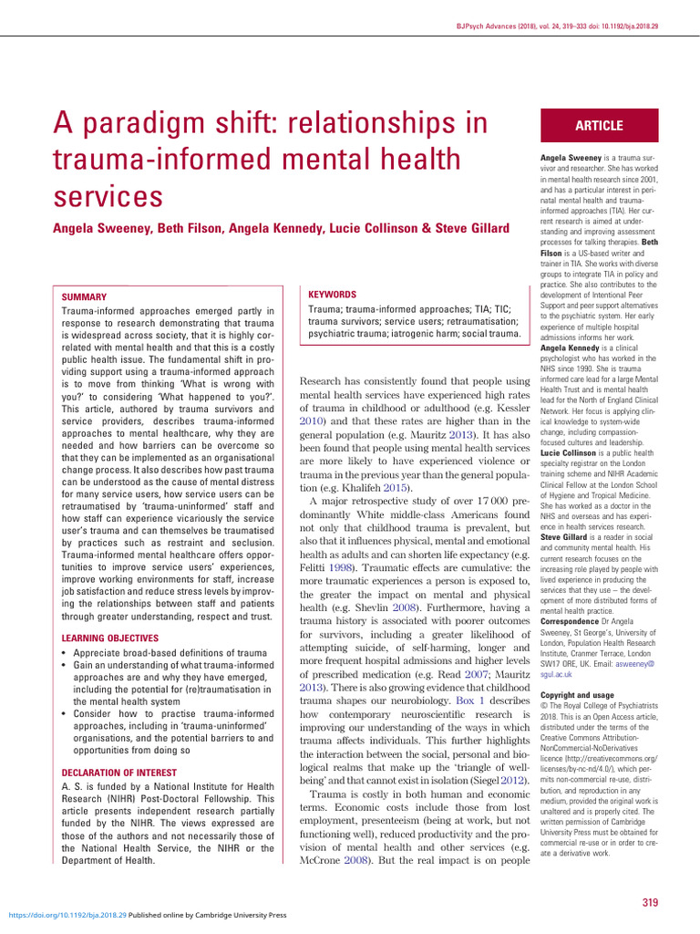 A Paradigm Shift Relationships in Trauma Informed Mental Health | PDF ...