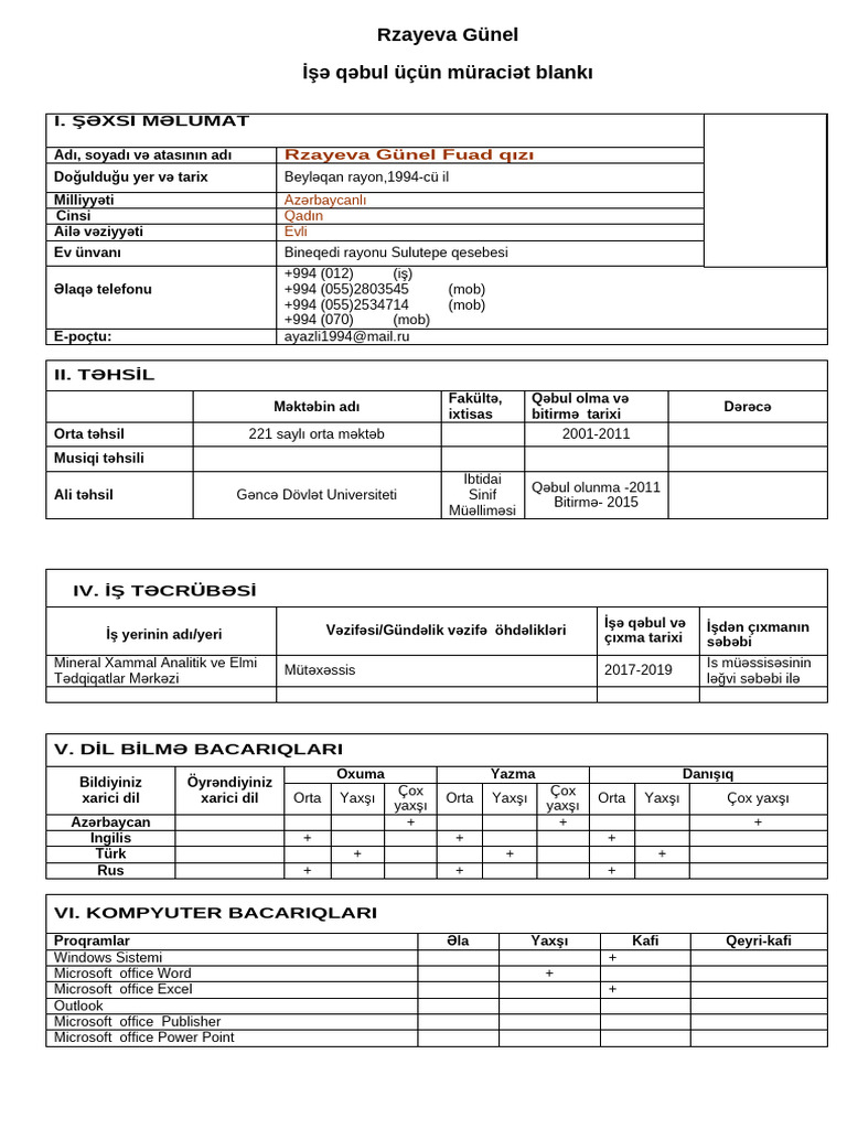 Rzayeva Gunel CVv2 | PDF