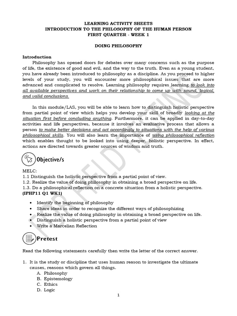 Q1 W1 LAS Introduction To The Philosophy of The Human Person | PDF ...