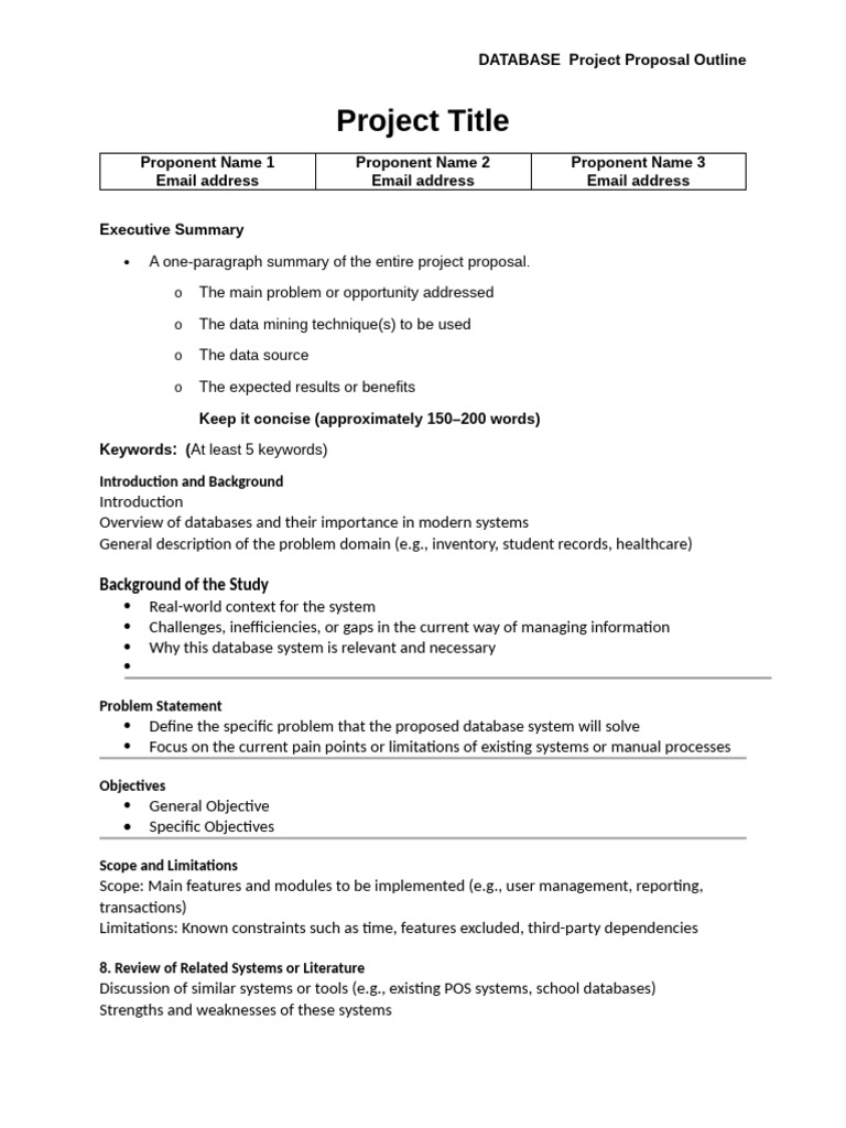 DATABASE Project Proposal Outline | PDF | Databases | Relational Database