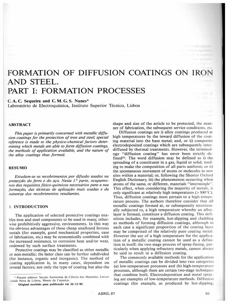 Formation of Diffusion Coatings On Iron and Steel (1986) | PDF