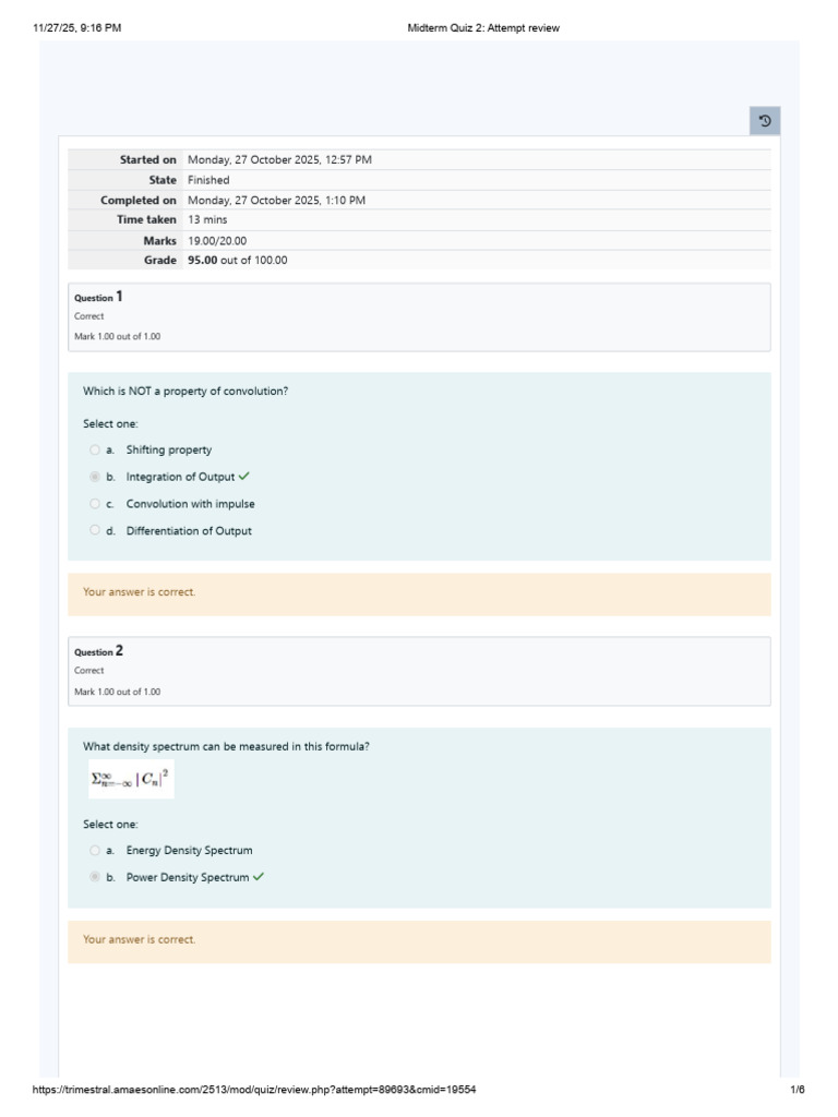 Midterm Quiz 2 - Attempt Review FUNDAMENTALS | PDF | Spectral Density ...