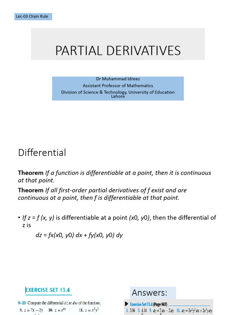 Partial Derivatives: Lec-03 Chain Rule | PDF