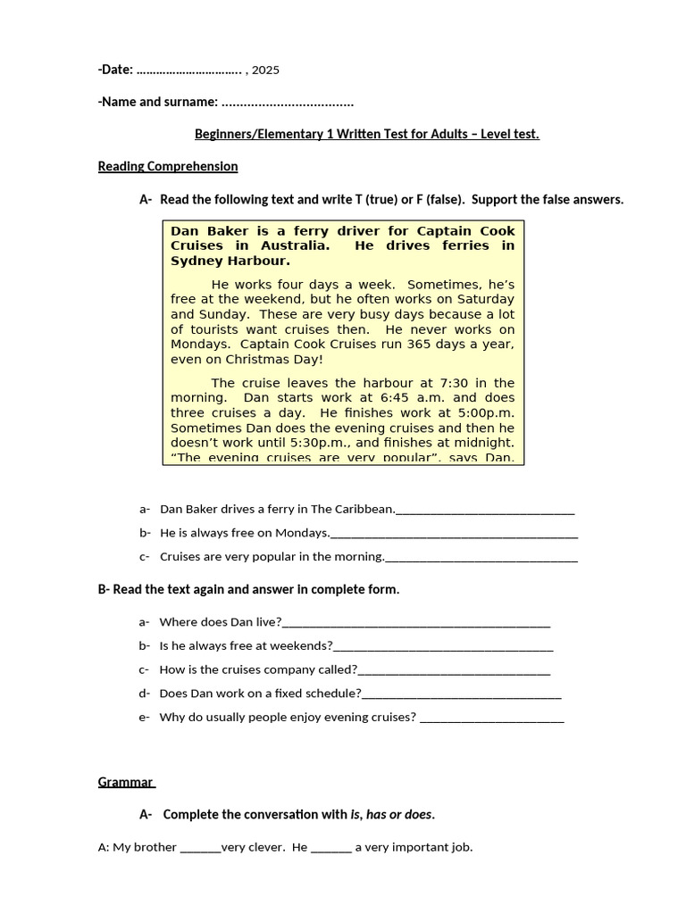 Level Test For Adults To Be Applied As Diagnosis. | PDF