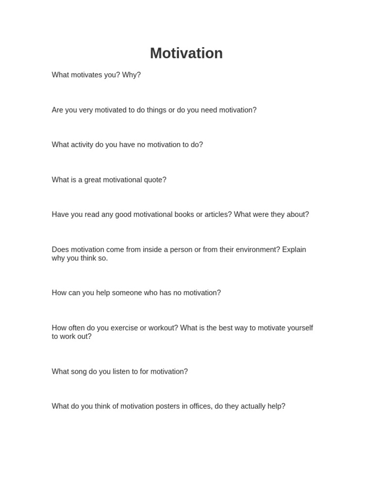 Conversation Questions (Habits, Motivation, Dreaming, Single Life, Free ...