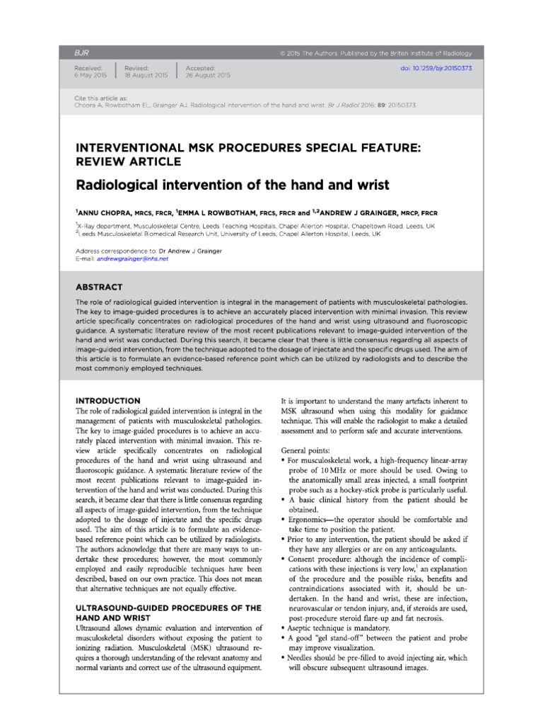 Hand and Wrist MSK Procedures | PDF