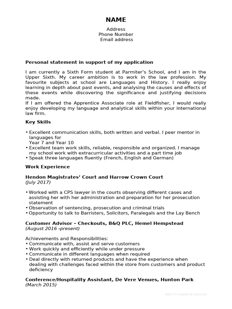 Sixth Form CV Template | PDF