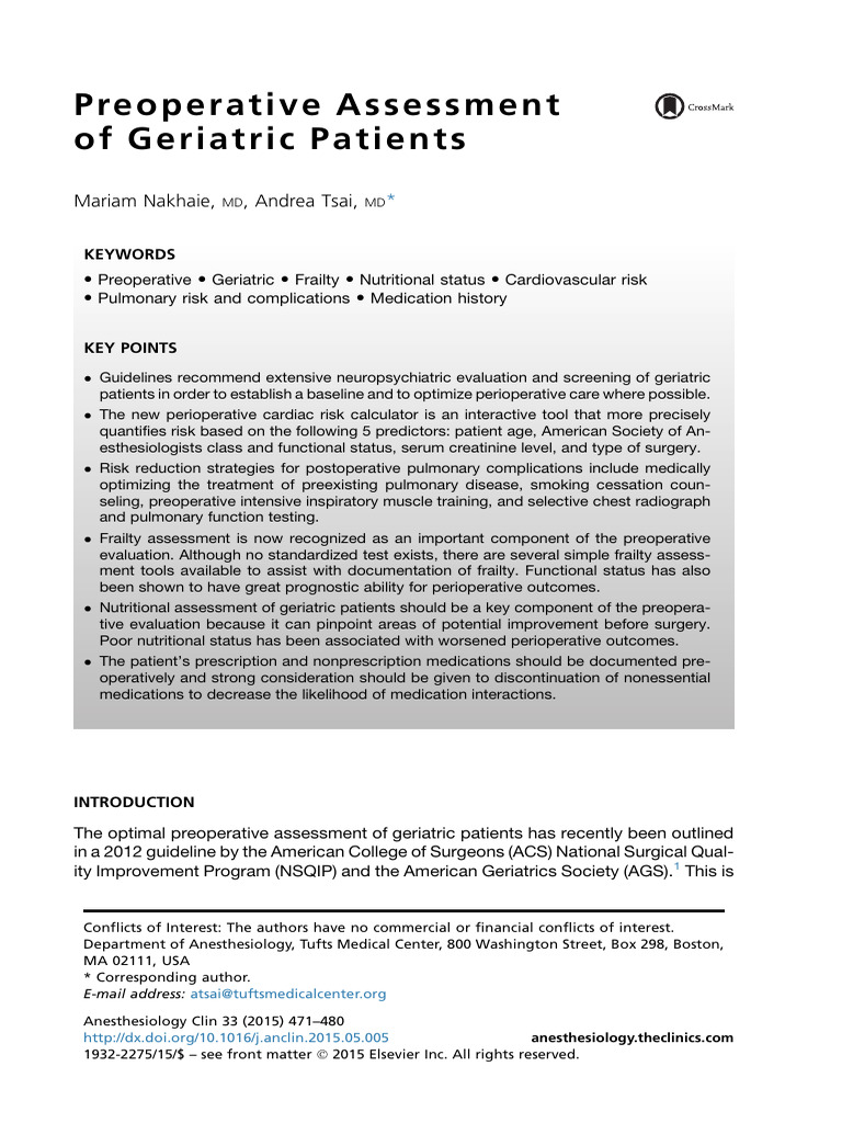 Preoperative Assessment | PDF | Geriatrics | Surgery