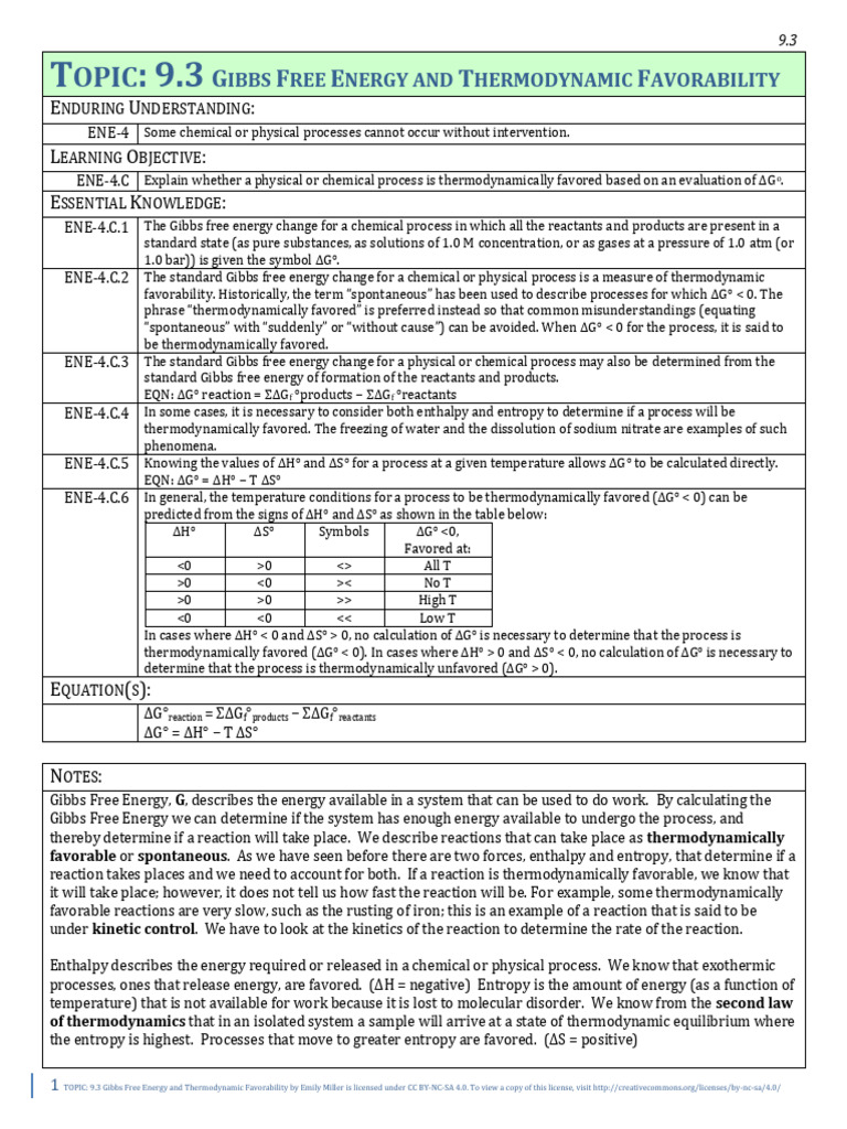 9.3 Gibbs Free Energy and Thermodynamic Favorability Student | PDF ...