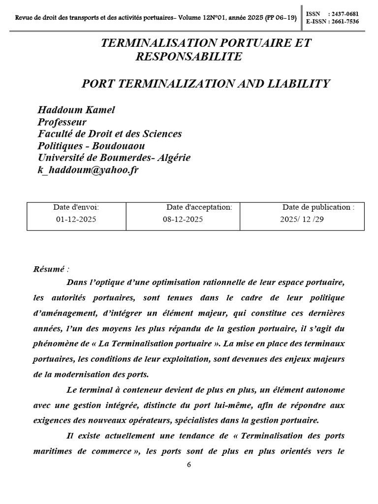 Terminalisation Portuaire Et Responsabilites | PDF | Transport | Port