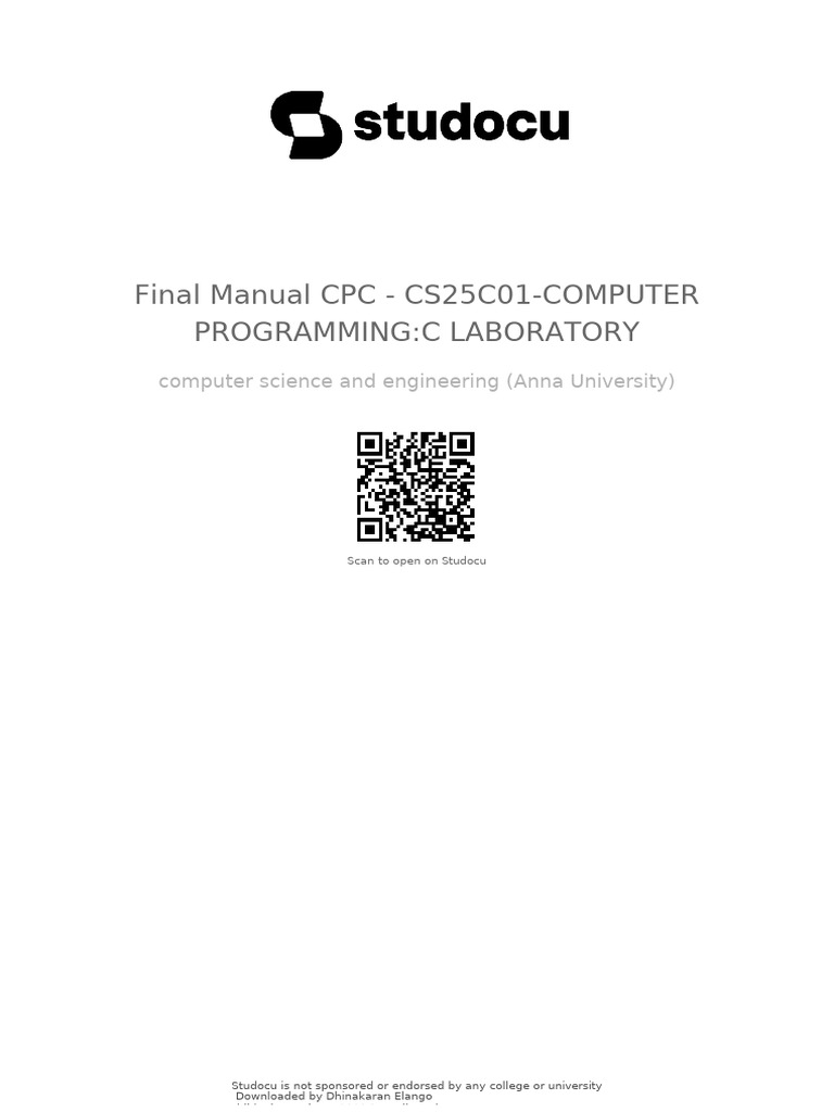 Cs25c01-Computer - Programming-C Lab Manual | PDF | Pointer (Computer ...
