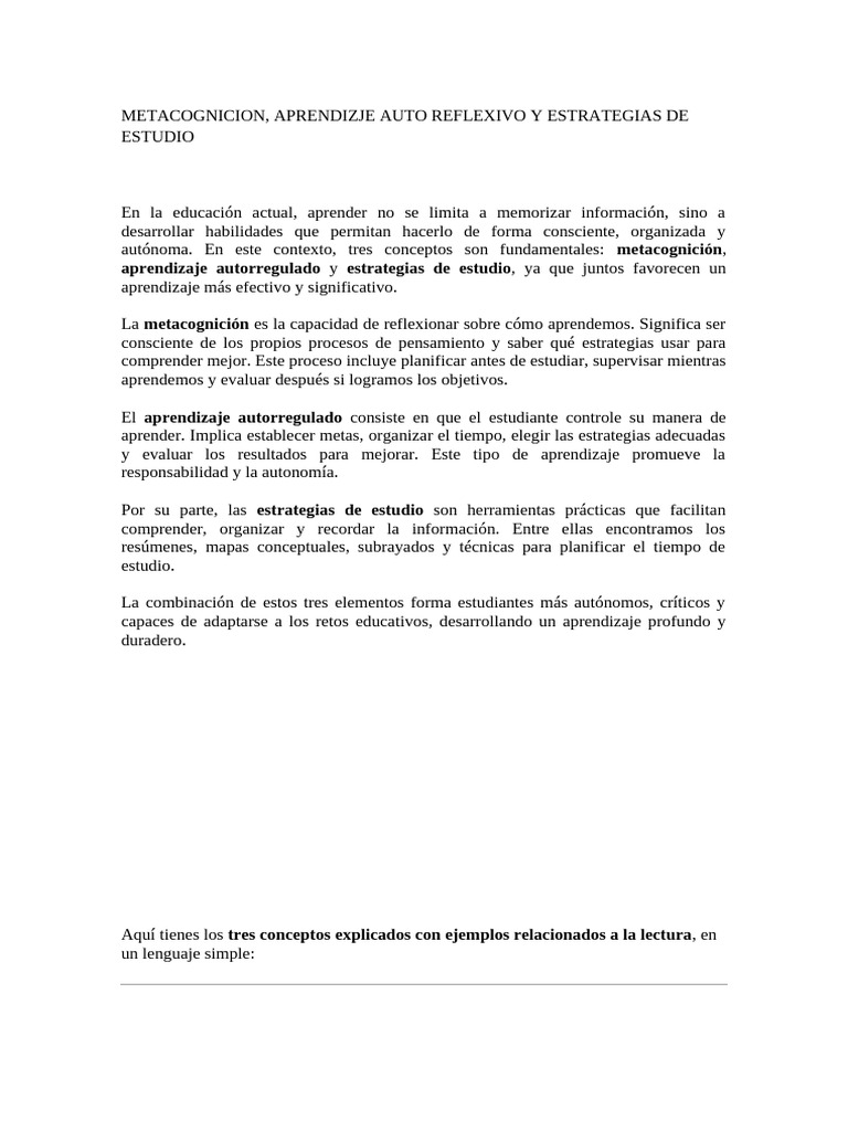Metacognicion, Aprendizaje Autoregulado y Estrategias de Estudio | PDF ...