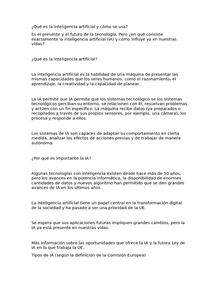 Qué Es La Inteligencia Artificial y Cómo Se Usa | PDF | Inteligencia ...